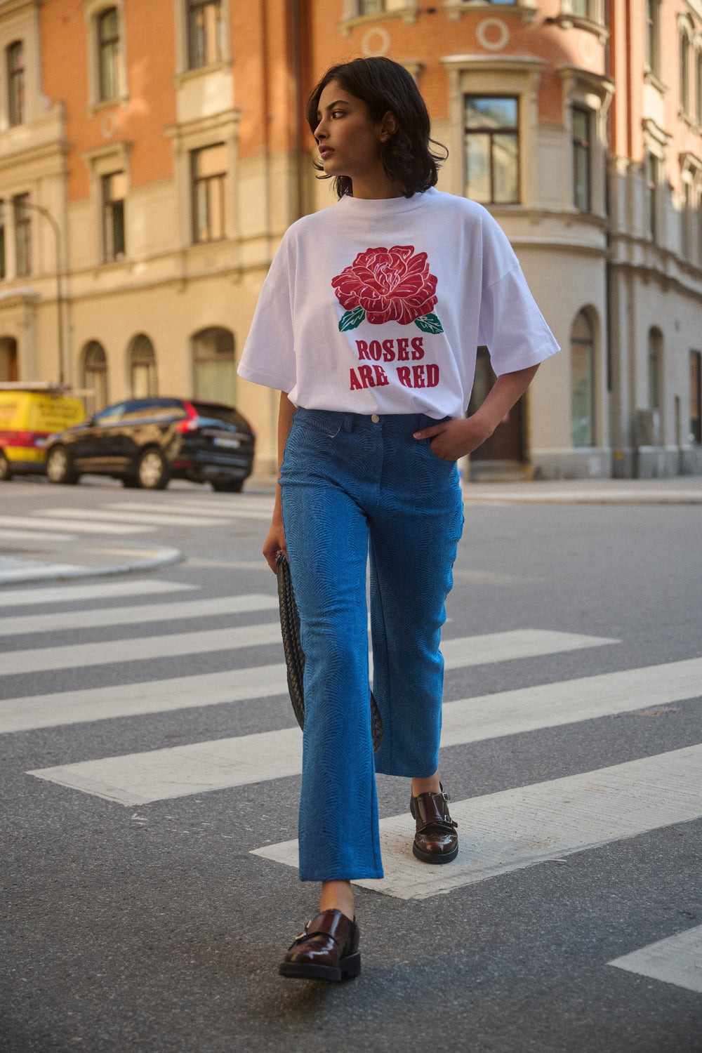 MOODS T-SHIRT WEISS MIT ROSENMOTIV