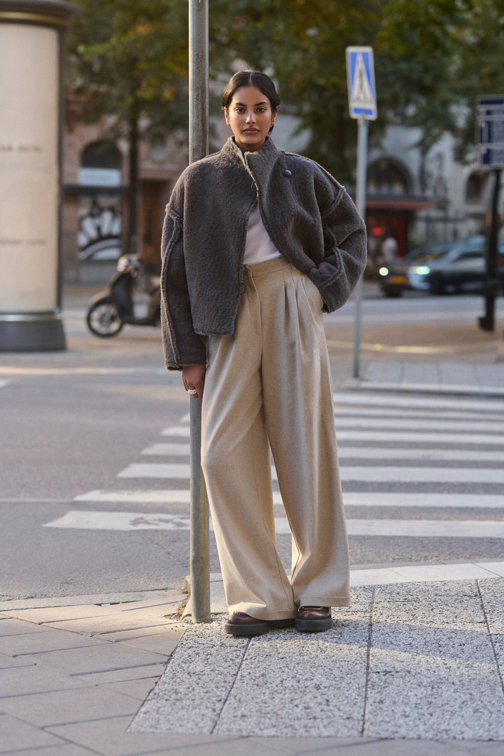 PANTALON EN LAINE GABLES BEIGE 